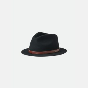 A product photo of the Brixton Messer Short Brim Fedora in black