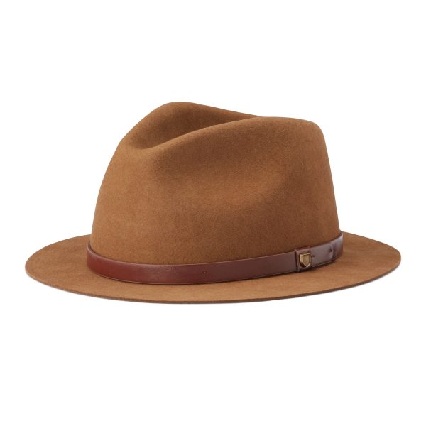 A product photo of the Brixton Messer Short Brim Fedora in Coffee colour